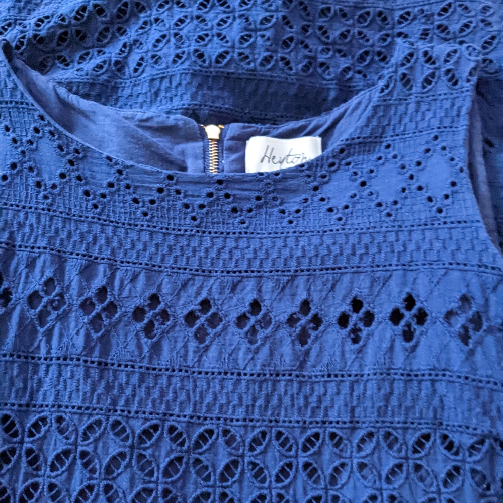 Eyelet Cotton Dress Cobalt Blue Heyton size 2 shift tank Lined